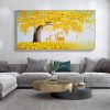 Hand Painted Oil Painting Abstract Big Yellow Tree On Canvas Sika Deer Painting Large tree painting Original painting Living Room Decor Knife Painting