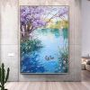 Hand Painted Oil Painting Seaonal Landscape Painting Spring Ducks Floral Painting Oversized Abstract Wall Art Living Room Wall Abstract Art Textured C