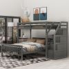 Twin over Full Loft Bed with Staircase,Gray