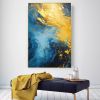 Hand Painted Oil Painting Gold Yellow Wall Painting Navy Blue Seascape Painting On Canvas Acrylic Painting Sea Wave Ocean Painting Extra Large Living