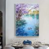 Hand Painted Oil Painting Seaonal Landscape Painting Spring Ducks Floral Painting Oversized Abstract Wall Art Living Room Wall Abstract Art Textured C