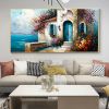 Hand Painted Oil Painting Abstract Seaside Landscape Oil Painting On Canvas Large Wall Art Original Seascape Building Painting Custom Painting