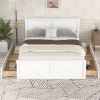 Queen Size Wooden Platform Bed with Four Storage Drawers and Support Legs