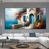 Hand Painted Oil Painting Abstract Seaside Landscape Oil Painting On Canvas Large Wall Art Original Seascape Building Painting Custom Painting