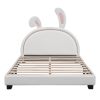 Full Size Upholstered Leather Platform Bed with Rabbit Ornament