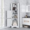 Tall Bathroom Corner Cabinet; Freestanding Storage Cabinet with Doors and Adjustable Shelves; MDF Board; Gray