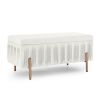 Elegant Upholstered Velvet Storage Bench with Cedar Wood Veneer, Large Storage Ottoman with Electroplate Iron Legs for Hallway Living Room Bedroom