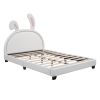 Full Size Upholstered Leather Platform Bed with Rabbit Ornament