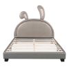 Full Size Upholstered Leather Platform Bed with Rabbit Ornament