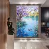 Hand Painted Oil Painting Seaonal Landscape Painting Spring Ducks Floral Painting Oversized Abstract Wall Art Living Room Wall Abstract Art Textured C