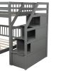 Twin over Full Loft Bed with Staircase,Gray