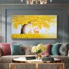 Hand Painted Oil Painting Abstract Big Yellow Tree On Canvas Sika Deer Painting Large tree painting Original painting Living Room Decor Knife Painting