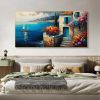 Hand Painted Oil Painting Original Seaside Seascape Oil Painting On Canvas Large Wall Art Abstract Blue Building Ocean Art Painting Custom Living room