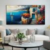 Hand Painted Oil Painting Original Seaside Seascape Oil Painting On Canvas Large Wall Art Abstract Blue Building Ocean Art Painting Custom Living room