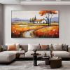 Hand Painted Oil Painting Original Village Landscape Oil Painting on Canvas Large Wall Art Minimalist Abstract Wall Art Orange Boho Wall Decor Living