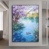 Hand Painted Oil Painting Seaonal Landscape Painting Spring Ducks Floral Painting Oversized Abstract Wall Art Living Room Wall Abstract Art Textured C