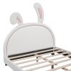 Full Size Upholstered Leather Platform Bed with Rabbit Ornament