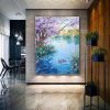 Hand Painted Oil Painting Seaonal Landscape Painting Spring Ducks Floral Painting Oversized Abstract Wall Art Living Room Wall Abstract Art Textured C